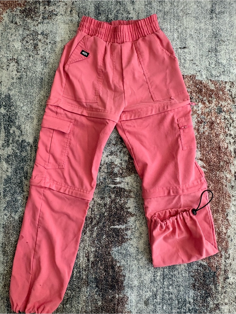 Kids Pink Cargo Joggers with Elastic Waist and Adjustable Hem